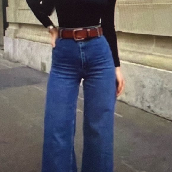 Zara Size 6 Marine High Rise Wide Leg Raw Hem Jeans - Picture 4 of 14